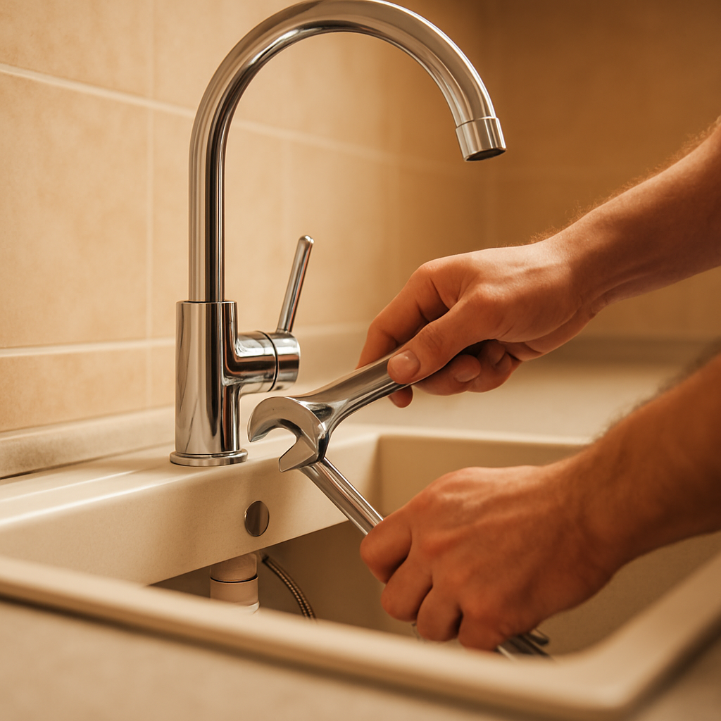 Plumbing repair: installing a chrome kitchen faucet